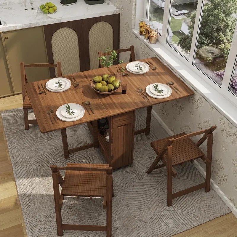 Trải nghiệm ảnh Bàn ăn gấp gọn bằng gỗ tự nhiên ấm áp