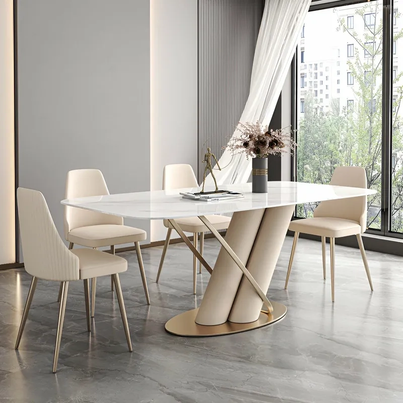 Hình bàn ăn hiện đại phối hợp với đèn nâng tầm phong cách