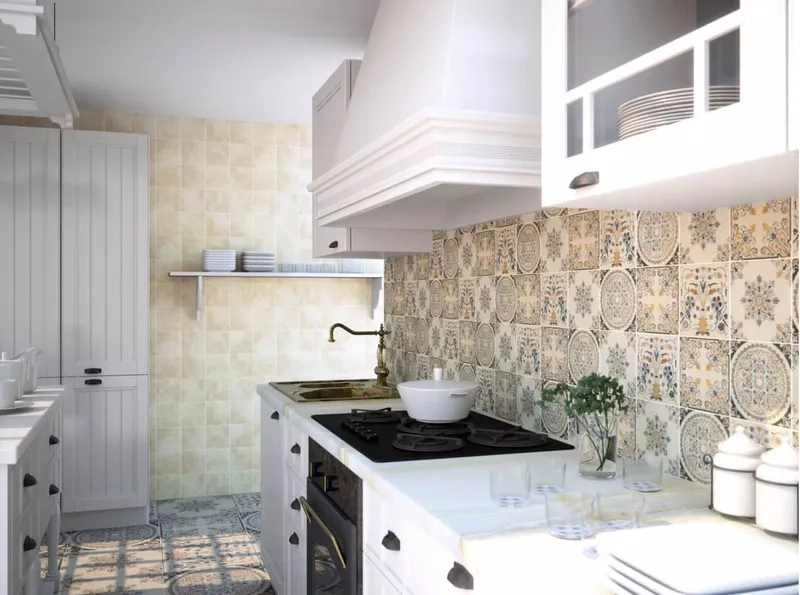 Gạch bông lục giác ốp bếp cá tính