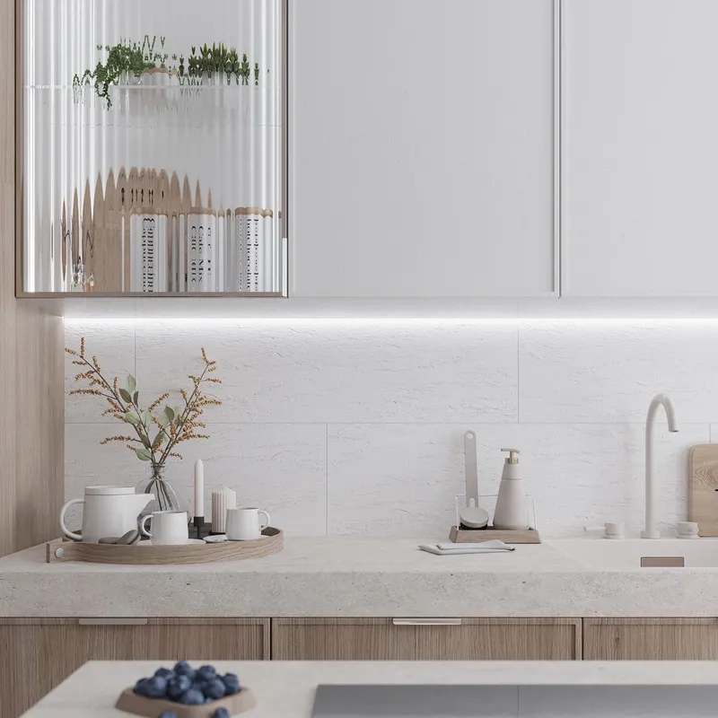 Lắp đặt gạch trắng ốp tường bếp