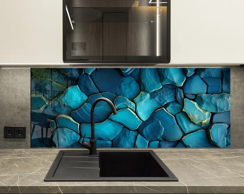 Phối màu kính bếp màu trắng xanh