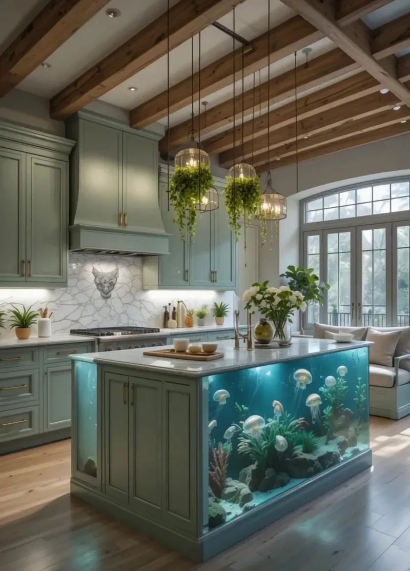 Phong cách châu Âu cùng mẫu đảo bếp hiện đại phong cách châu âu