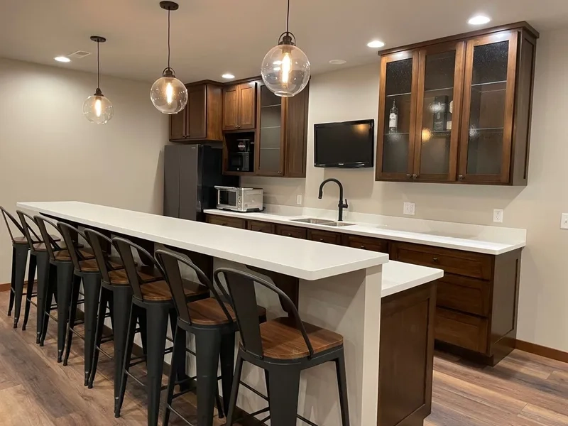 Khám phá quầy bar ngăn bếp và phòng khách hiện đại sang trọng