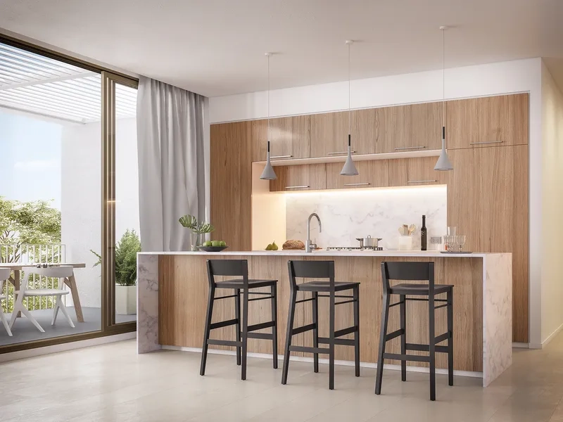 Giải pháp nhỏ gọn với quầy bar ngăn bếp và phòng khách mini tiện lợi