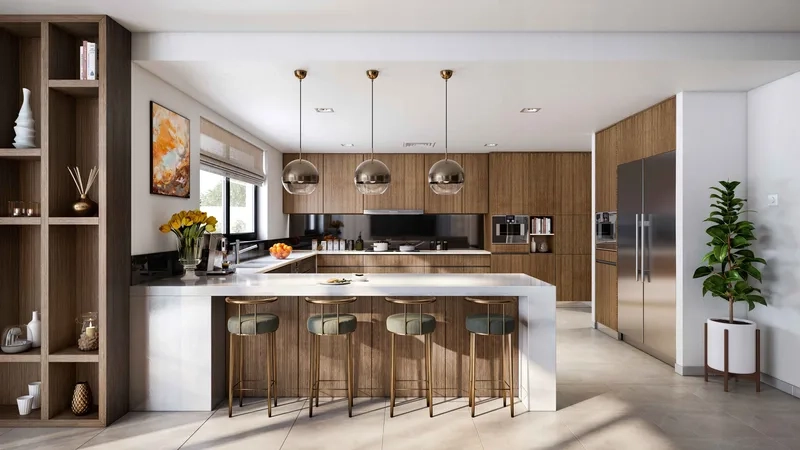 Sang trọng châu Âu nhờ quầy bar ngăn bếp và phòng khách phong cách châu âu