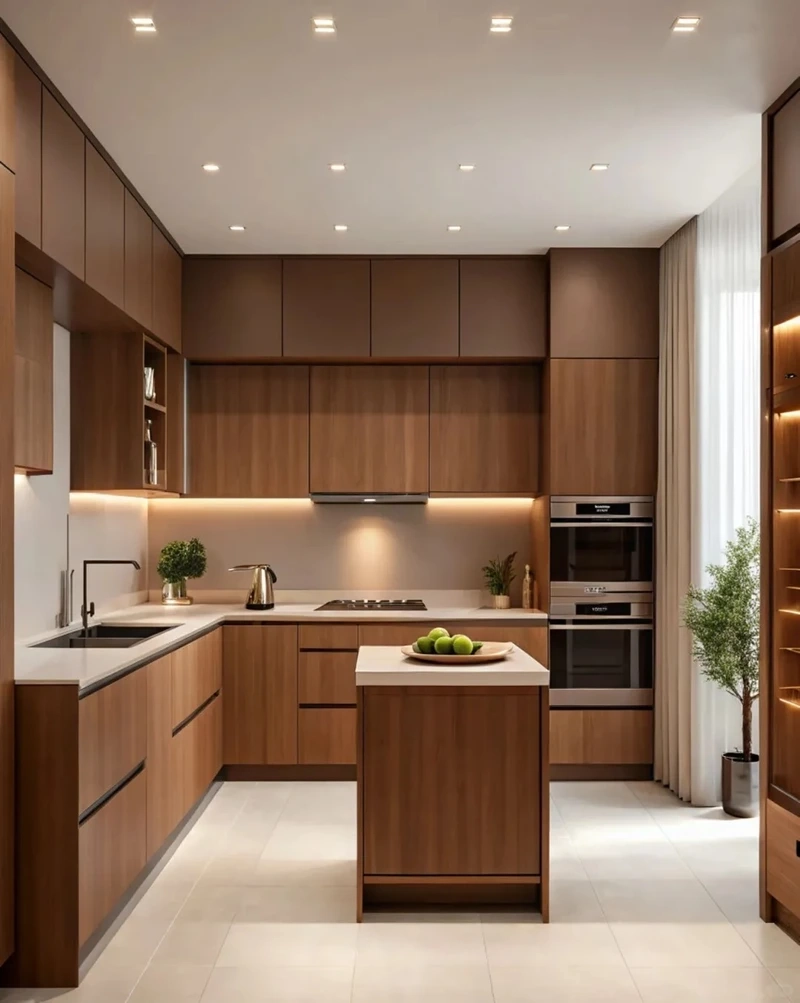 Thẩm mỹ dẫn đầu với tủ bếp gỗ óc chó phong cách hiện đại