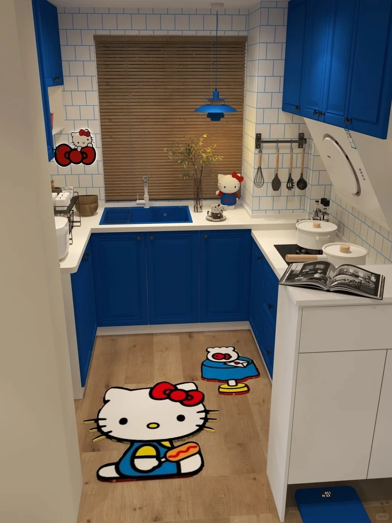 Lựa chọn hài hòa cho tủ bếp màu xanh nhà phố