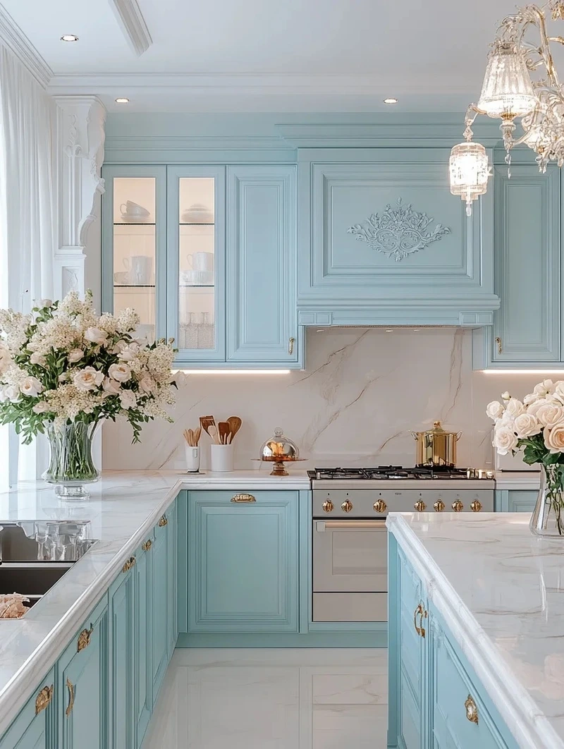 Cá tính riêng của tủ bếp màu xanh cá tính