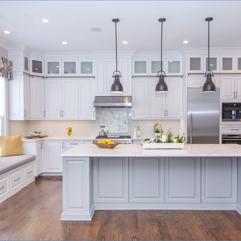 Không gian mở với tủ bếp nhà phố liền phòng khách