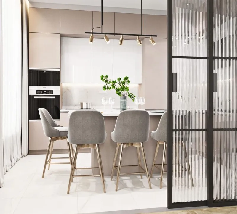 Vật liệu tường ngăn phòng khách và bếp