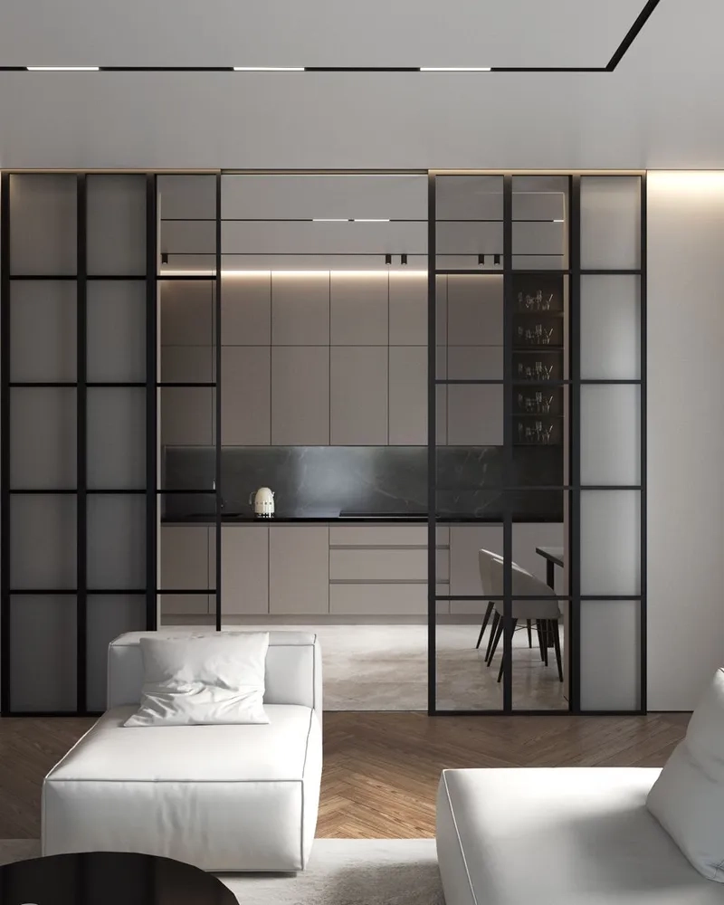 Mẫu vách ngăn phòng khách với bếp