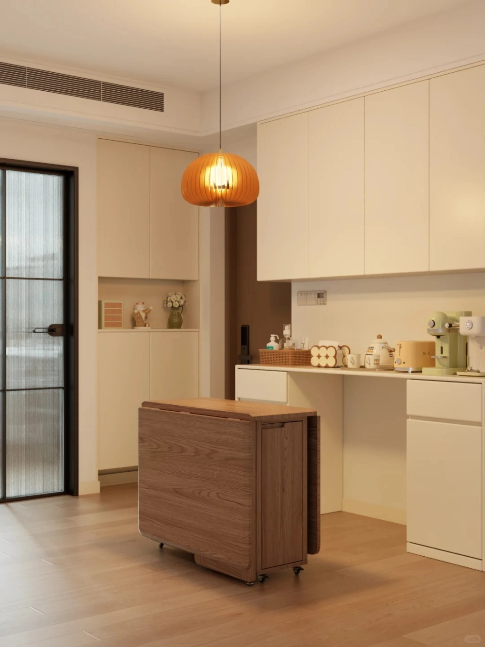 Bàn ăn mở rộng đa năng kết hợp kệ trang trí tiện dụng