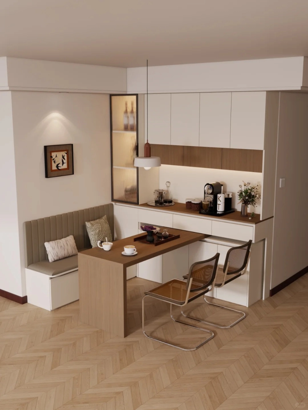 Mẫu bàn ăn thông minh mặt gỗ kết hợp chân kim loại sang trọng