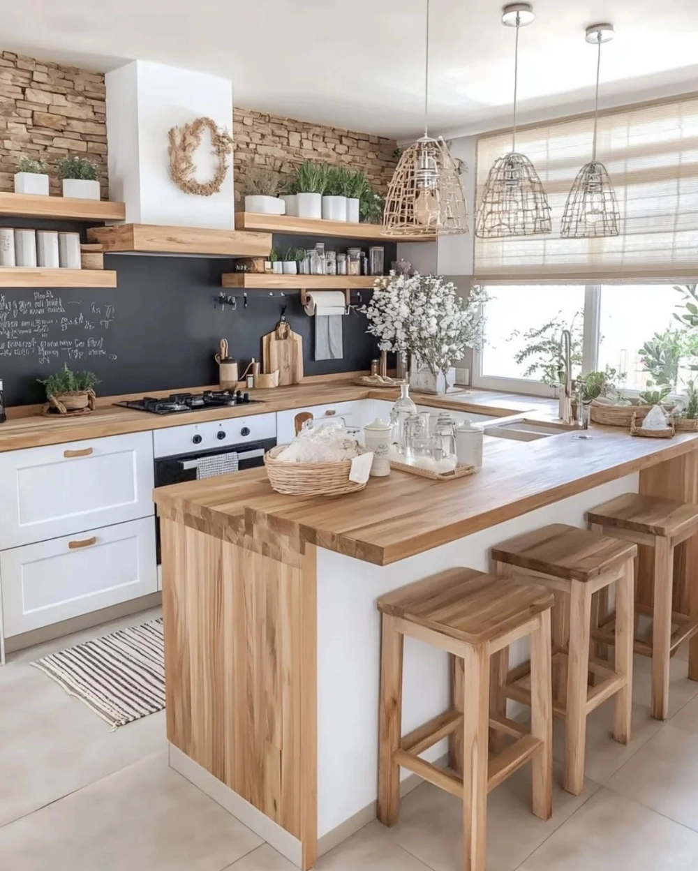 Mẫu bàn đảo bếp gỗ tự nhiên cho căn hộ chung cư cao cấp