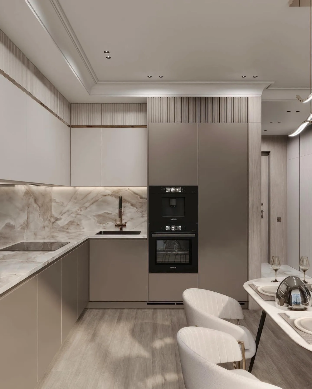 Hệ tủ bếp tân cổ điển sơn Inchem bóng mịn chống trầy