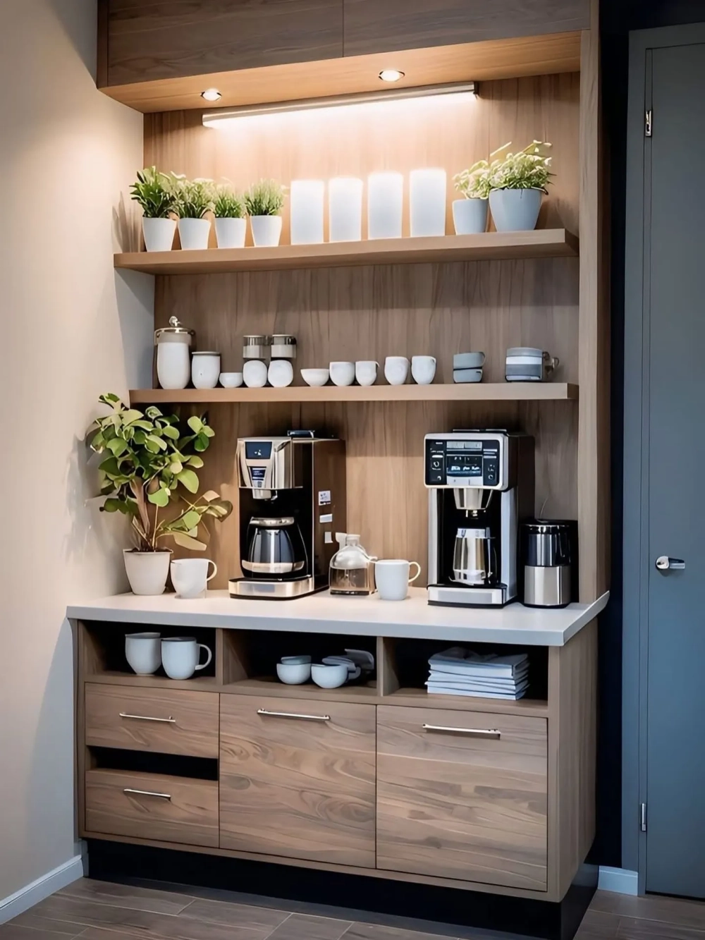 Góc cà phê nhỏ tại bếp được decor theo phong cách quán chill