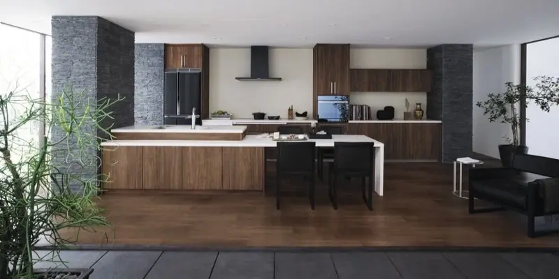 Tủ bếp gỗ óc chó tiện nghi mang phong cách Châu Âu