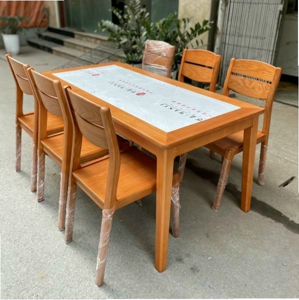 Bàn ăn 6 ghế gỗ sồi mặt đá hiện đại