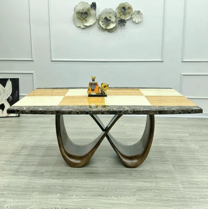 Bàn ăn chữ nhật mặt đá cao cấp chân vô cực sang trọng