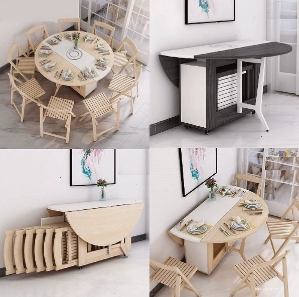 Bàn ăn gỗ tròn có khả năng gấp gọn cho không gian nhỏ