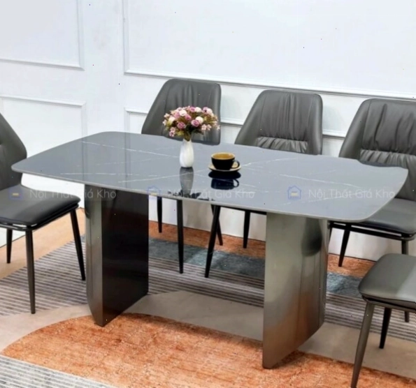 Bàn ăn mặt đá chân ống đôi độc đáo