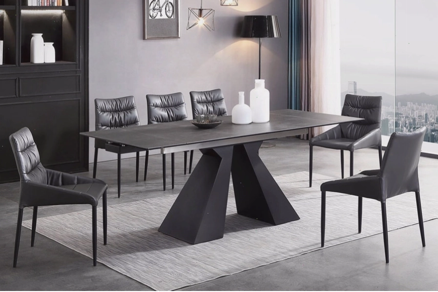 Bàn ăn thông minh mở rộng mặt đá ceramic xám hiện đại