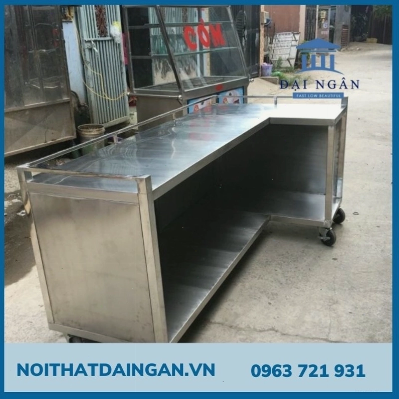 Bàn bếp inox chữ L mặt đá cao cấp
