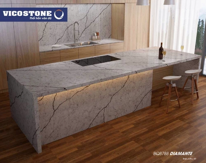 Bàn đảo bếp ấn tượng với đá VICOSTONE Diamante BQ8788