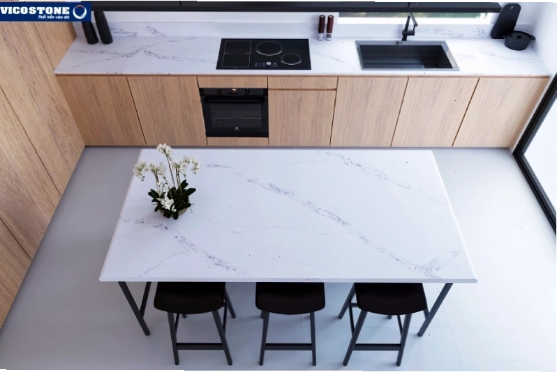 Bàn đảo bếp đá Vicostone Borghini nổi bật