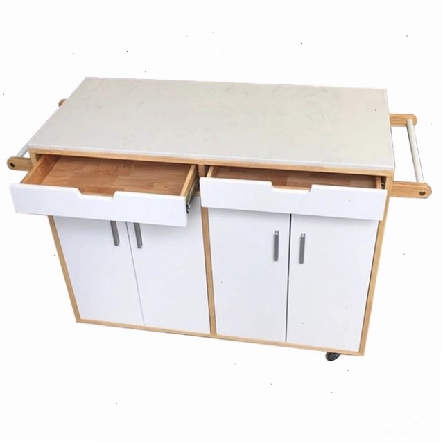 Bàn đảo bếp di động mặt đá với thiết kế hiện đại