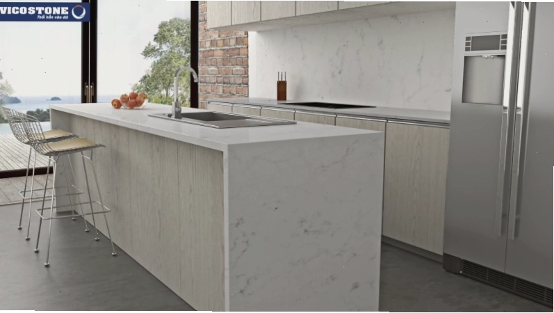 Bàn đảo bếp mặt đá Vicostone Onixaa BQ8550 với hiệu ứng 3D ấn tượng