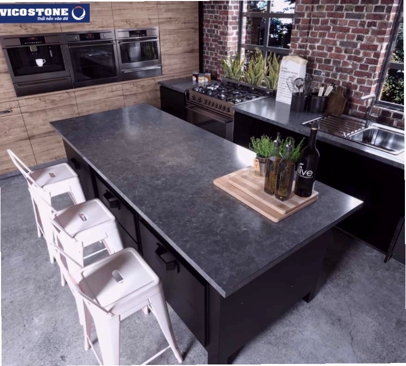 Bàn đảo bếp ốp đá VICOSTONE Tartufo BQ8863 giả xi măng hiện đại