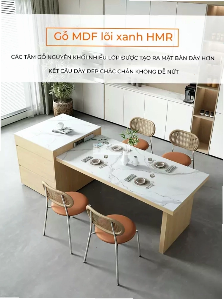 Bàn đảo bếp thông minh KC38 với thiết kế ngăn kéo tiện lợi