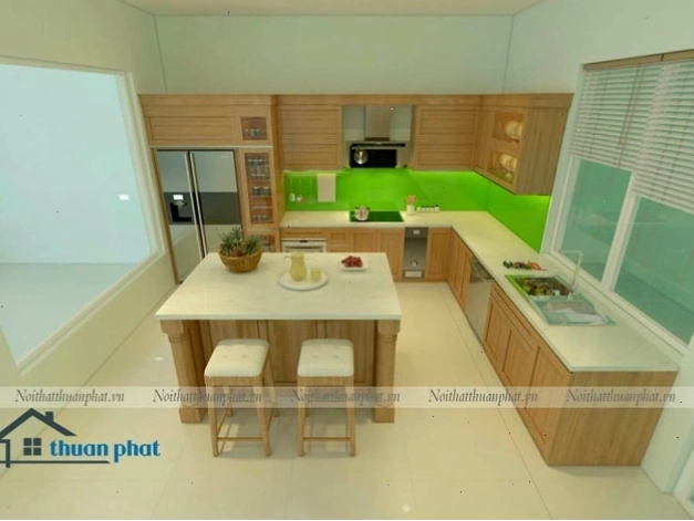 Bàn đảo bếp với mặt đá sang trọng