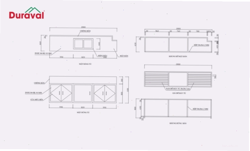 Bản vẽ chi tiết lắp đặt tủ bếp khung sắt
