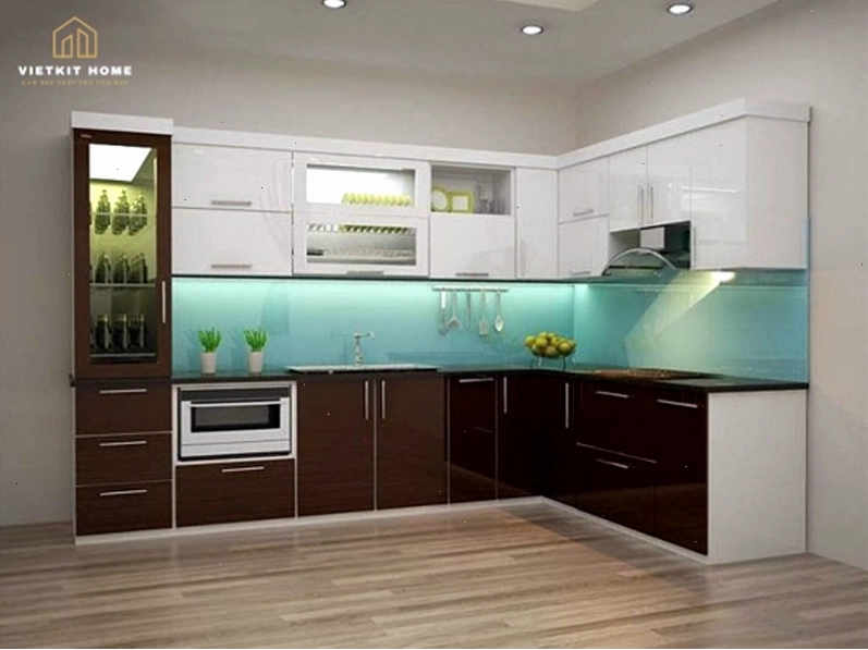Bản vẽ thiết kế 3D tủ bếp cho thấy chi tiết không gian bếp