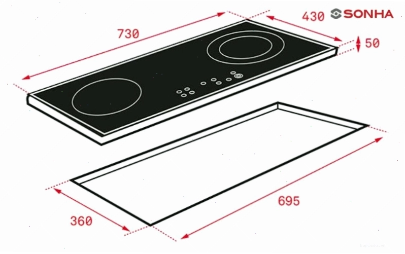 Bếp từ âm đôi với hai vùng nấu độc lập lắp đặt trên mặt đá granite