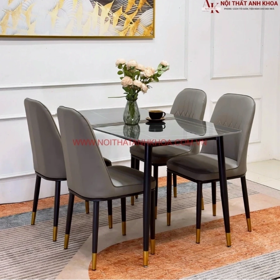Bộ bàn ăn 4 ghế nhỏ gọn màu trắng tinh tế