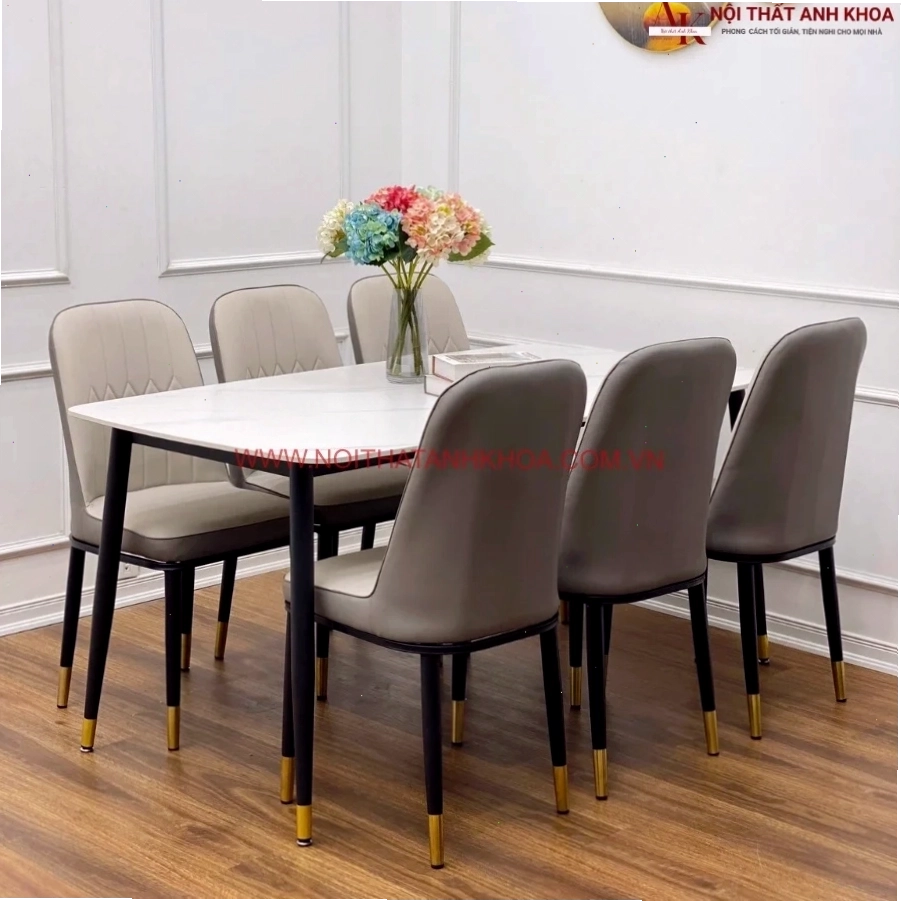Bộ bàn ăn 6 ghế gỗ sồi hiện đại, bền đẹp