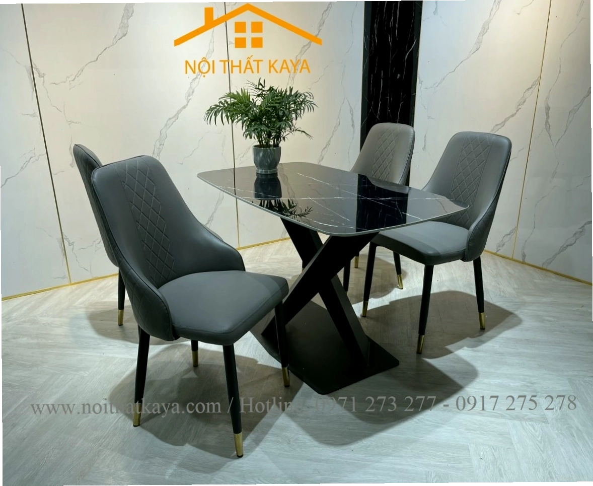 Bộ bàn ăn 6 ghế mặt đá Ceramic chân X nhập khẩu sang trọng