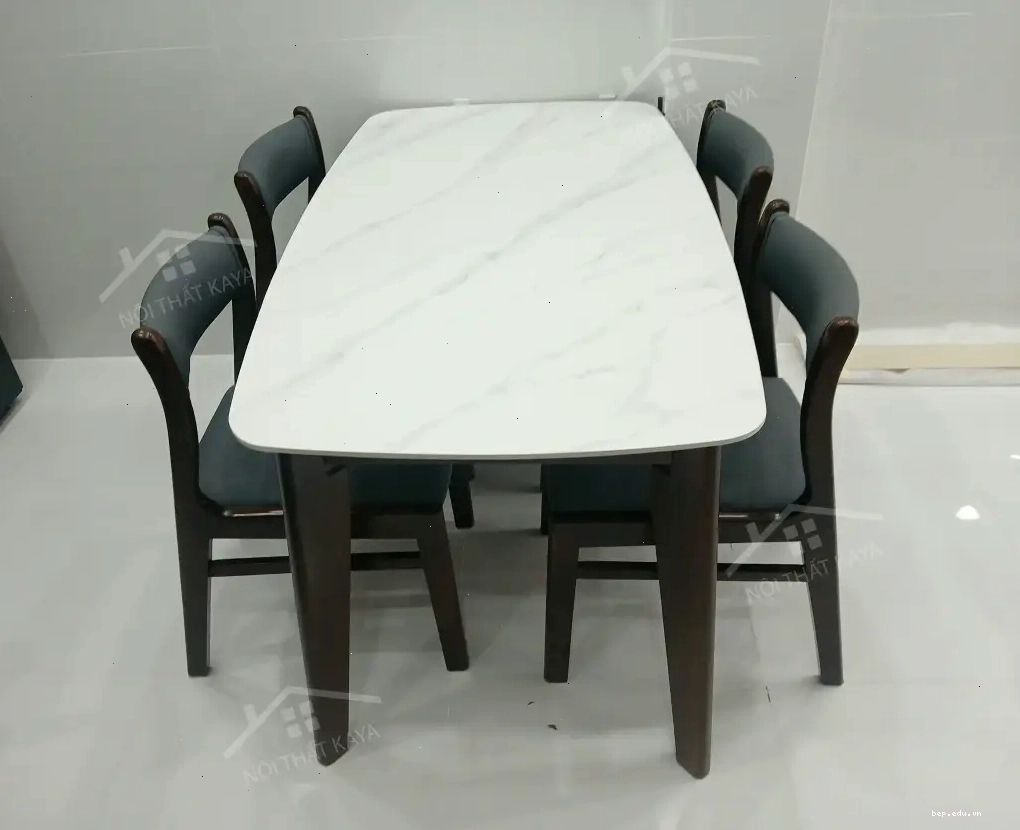 Bộ bàn ăn 6 ghế mặt đá Ceramic màu nâu chân A nhập khẩu