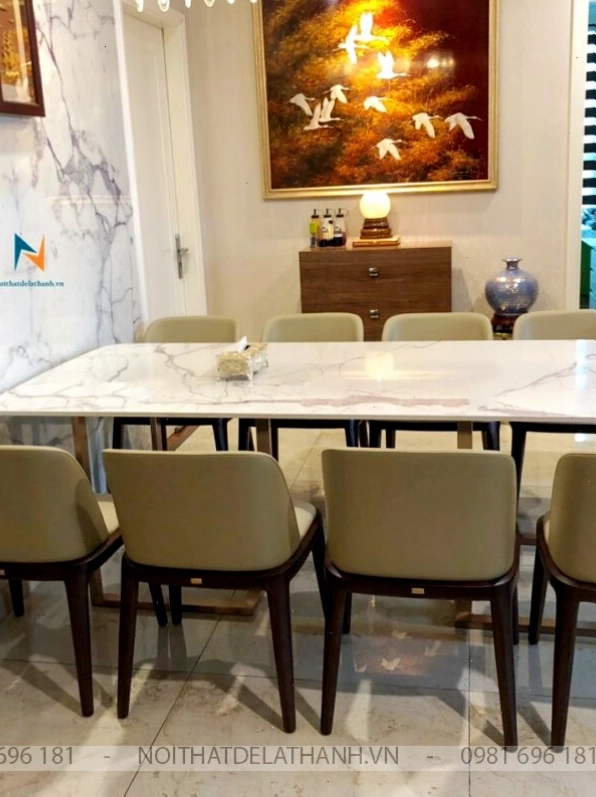 Bộ bàn ăn 8 ghế concorde mặt đá cho chung cư cao cấp