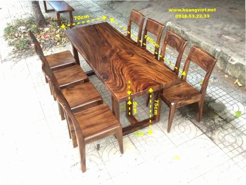 Bộ bàn ăn 8 ghế gỗ tự nhiên với thiết kế hiện đại và chân bàn chữ T độc đáo
