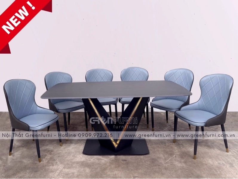 Bộ bàn ăn chân sắt mặt đá Ceramic - Mẫu GR018