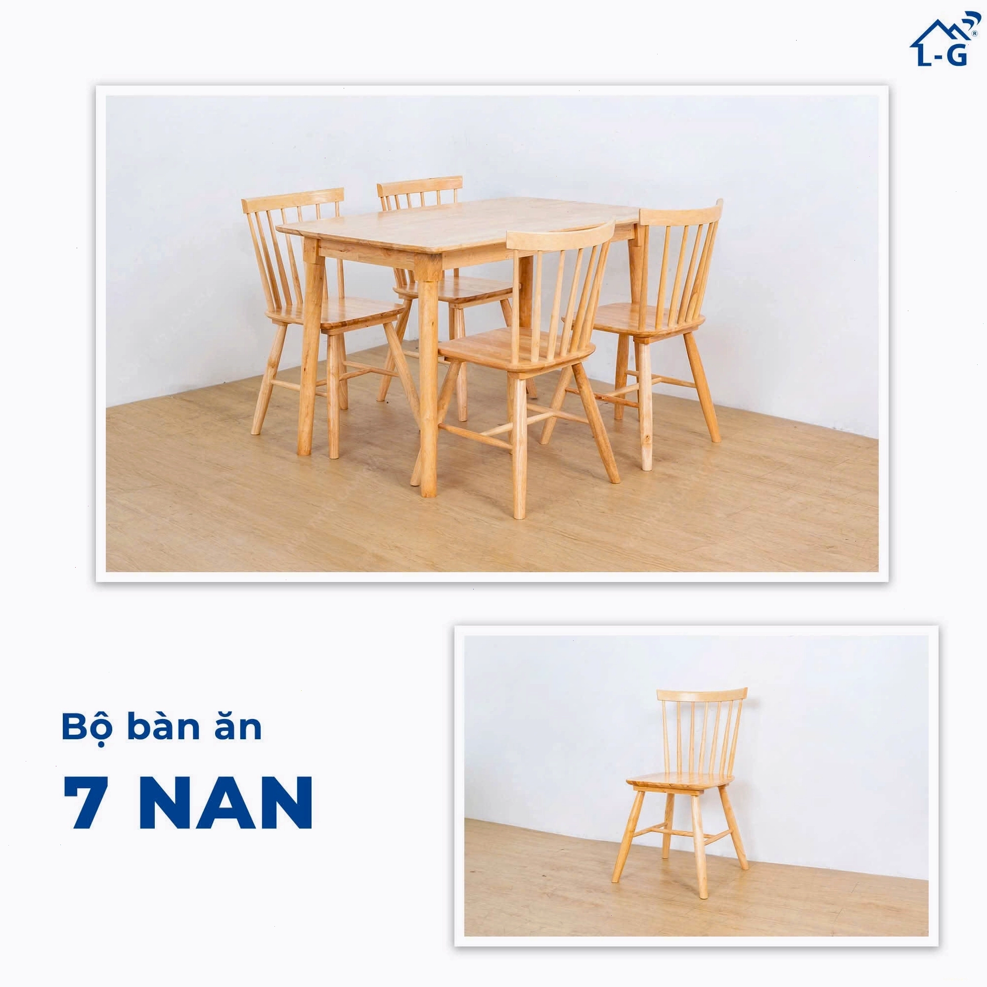 Bộ bàn ăn gỗ cabin 4 ghế có màu sắc tự nhiên, vân gỗ đẹp