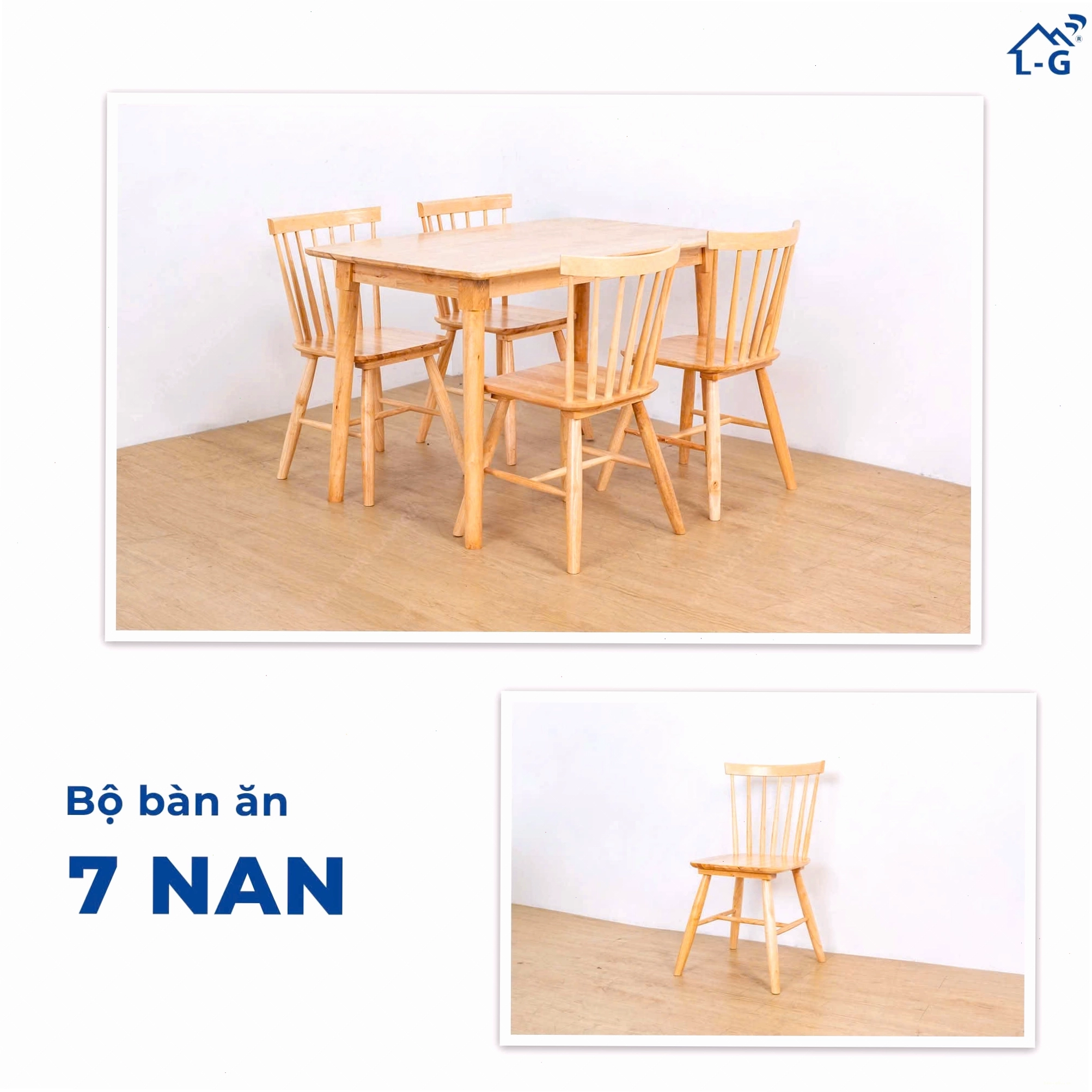 Bộ bàn ăn gỗ cao su cabin màu nâu trầm ấm áp