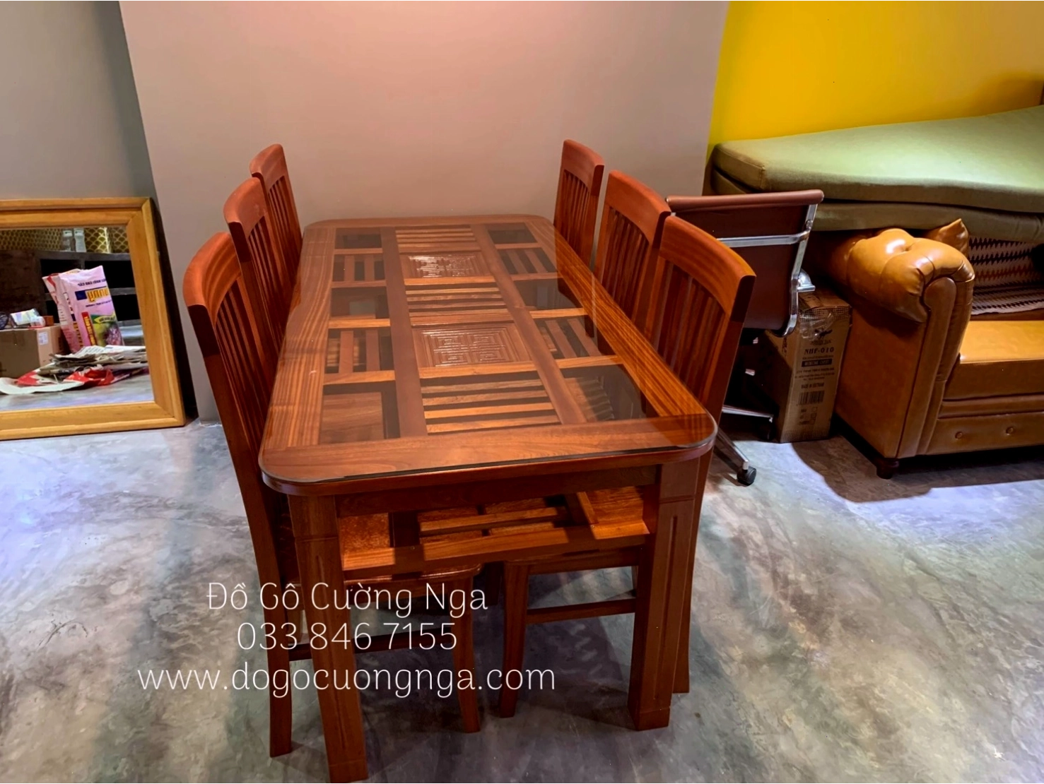 Bộ bàn ăn gỗ xoan đào 6 ghế sang trọng