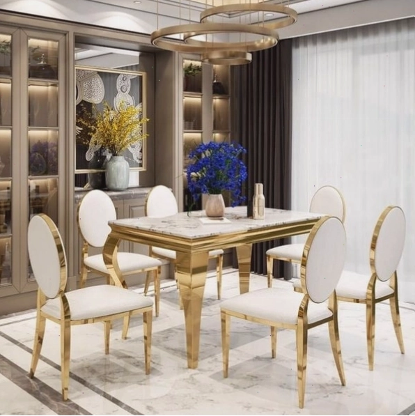 Bộ bàn ăn mặt đá Felicia kết hợp ghế Luxury phong cách ấn tượng