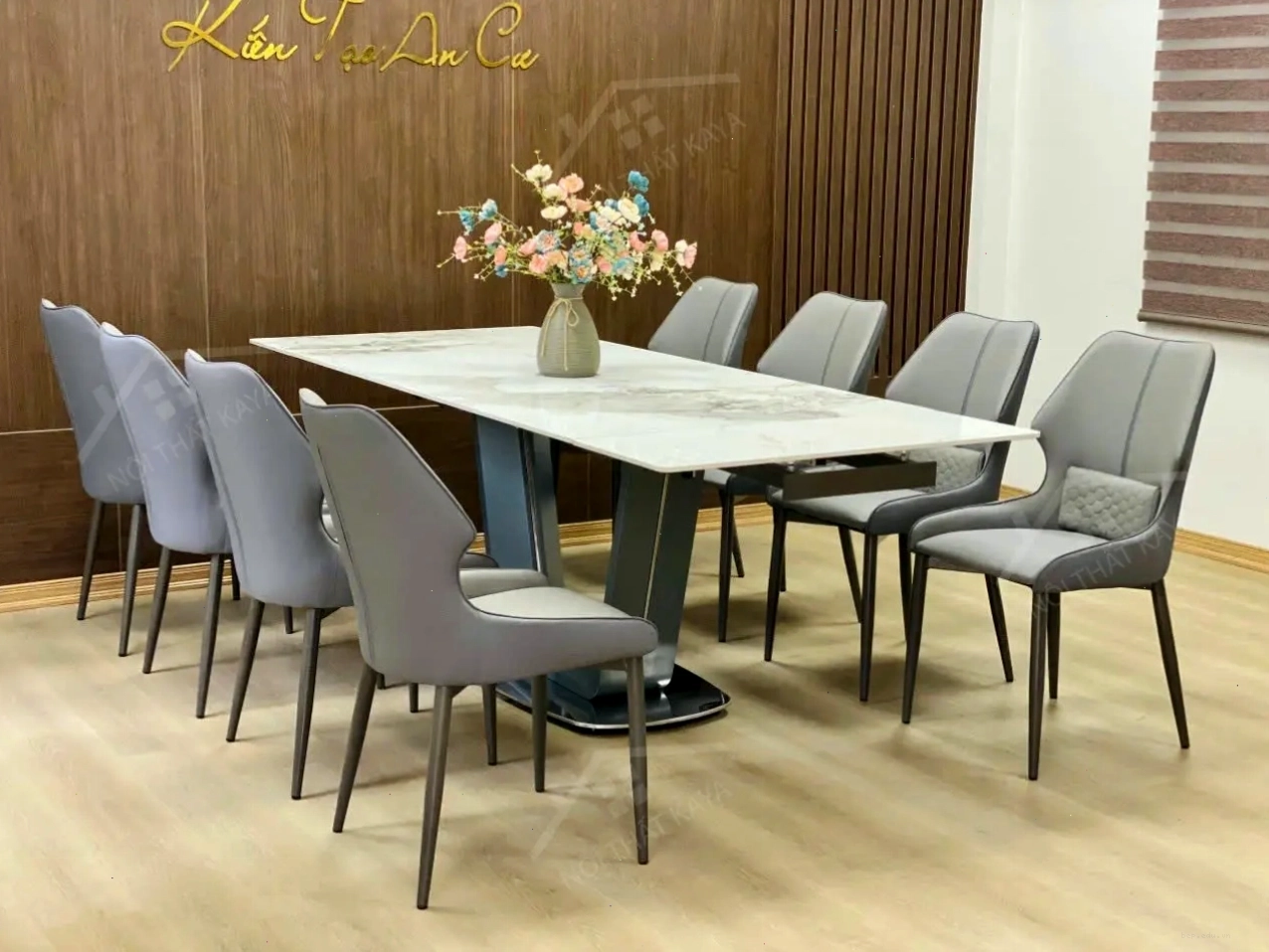 Bộ bàn ăn mặt đá thông minh 8 ghế nhập khẩu