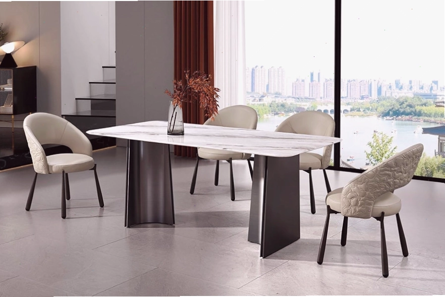 Bộ bàn ăn mặt đá tự nhiên 2m +8 ghế bọc da cao cấp